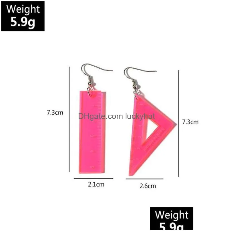 personality transparent ruler acrylic charm for women creative triangle drop dangle earring funny jewelry