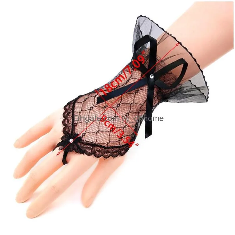 trendy white black red color bride party gloves fingerless sexy lace short bow glove for women