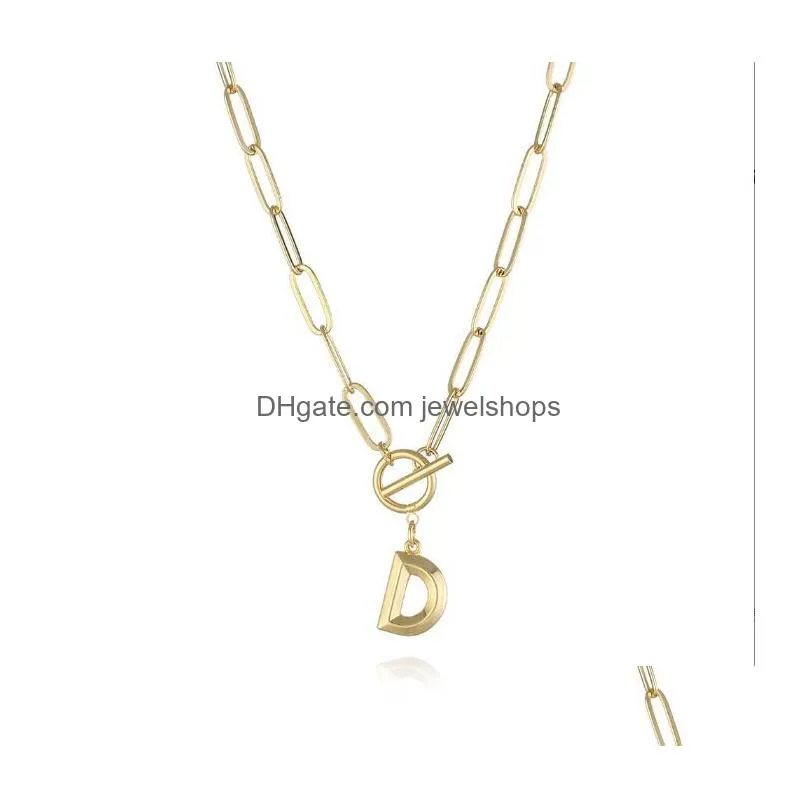 gold initial necklaces for women girls punk ot buckle paperclip link chain necklace jewelry gifts