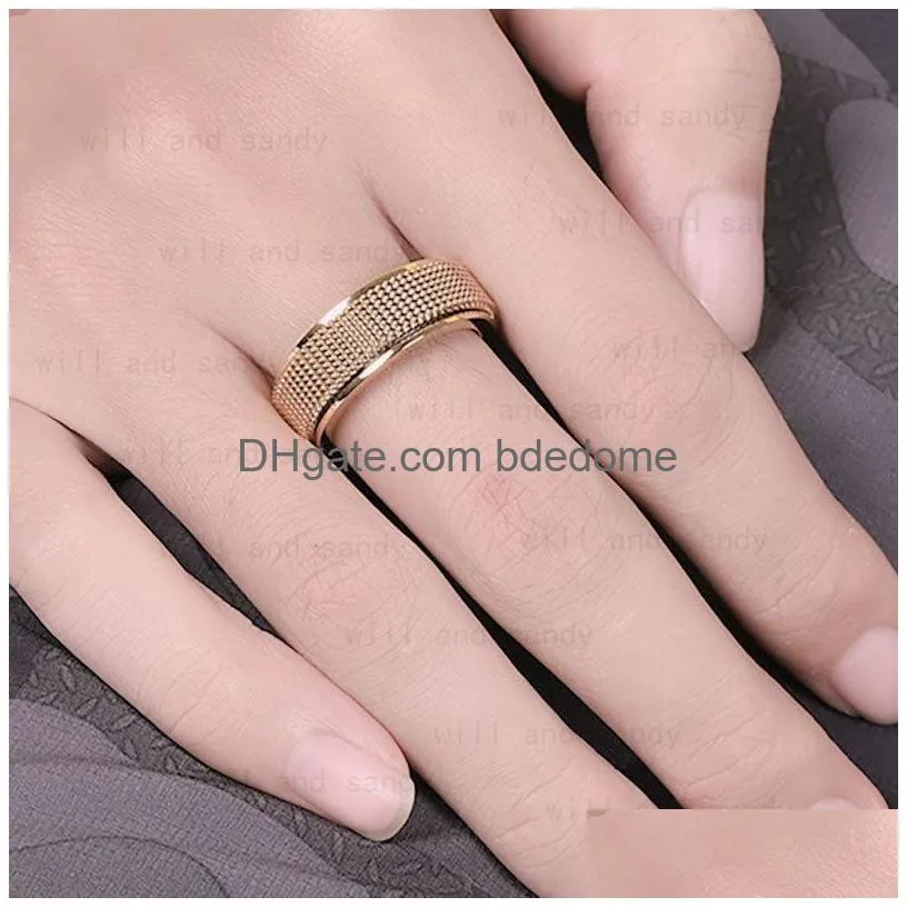 gold mesh ring band stainless steel rotary decompression rings for men women hiphop fashion fine jewelry