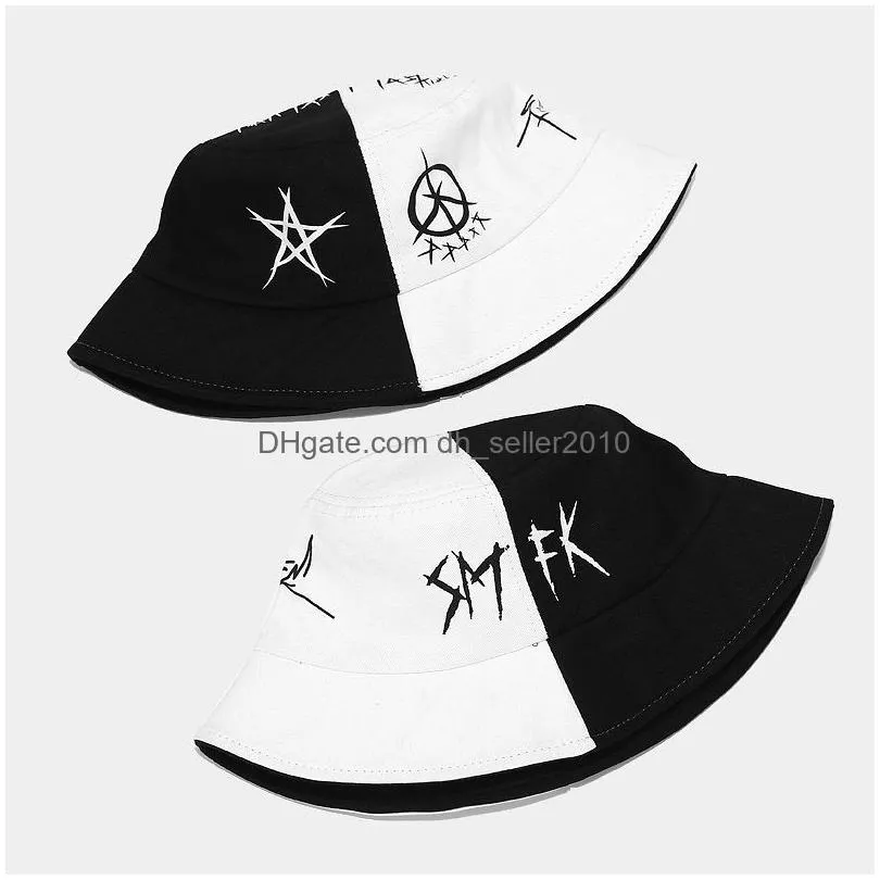 summer cotton stingy brim bucket hatswork graffiti men women outdoor hip hop foldable casual travel fisherman hat