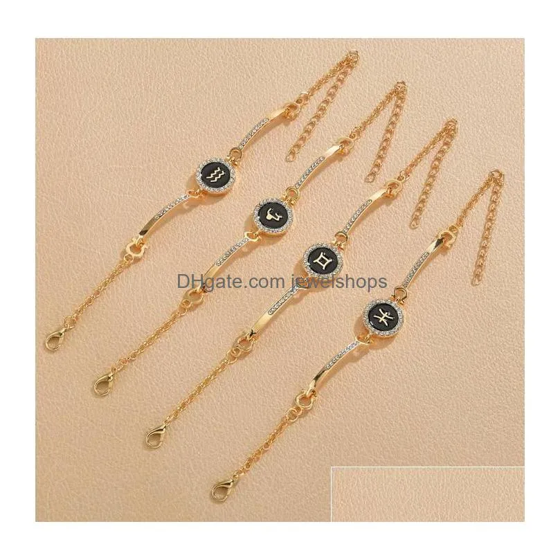12 zodiac signs fashion diamond constellation bracelet women simple elegant gold plated jewelry cuff bracelet