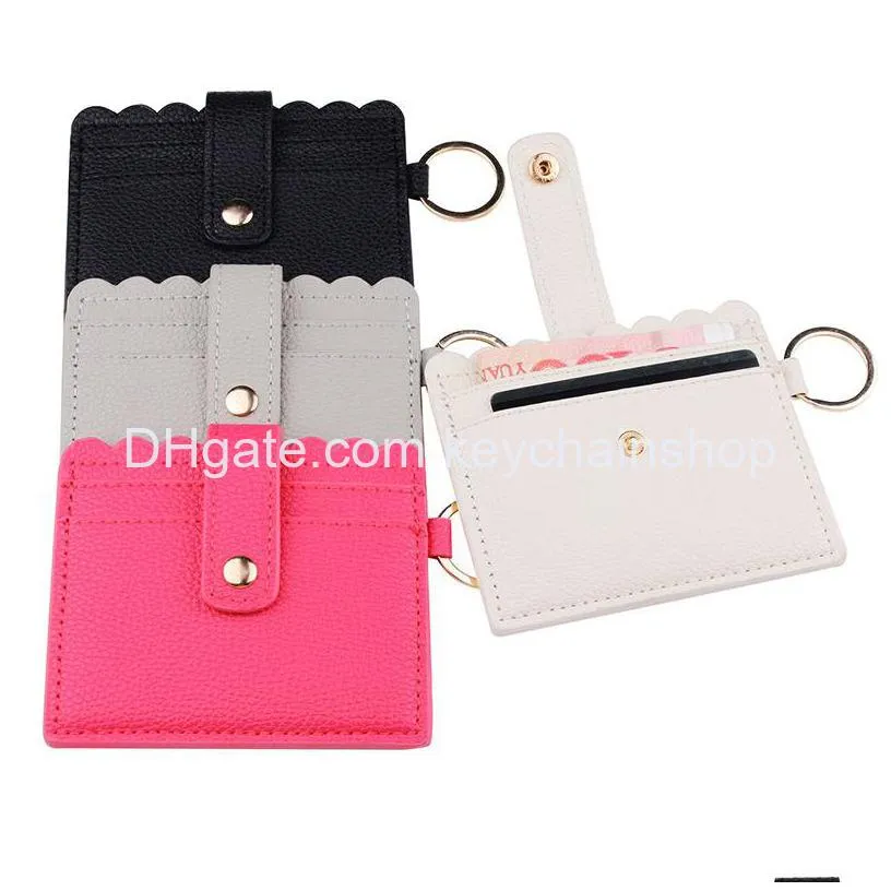 in stock leather pu multi-card slot credit card bag holder fashion keychain cards bags for women