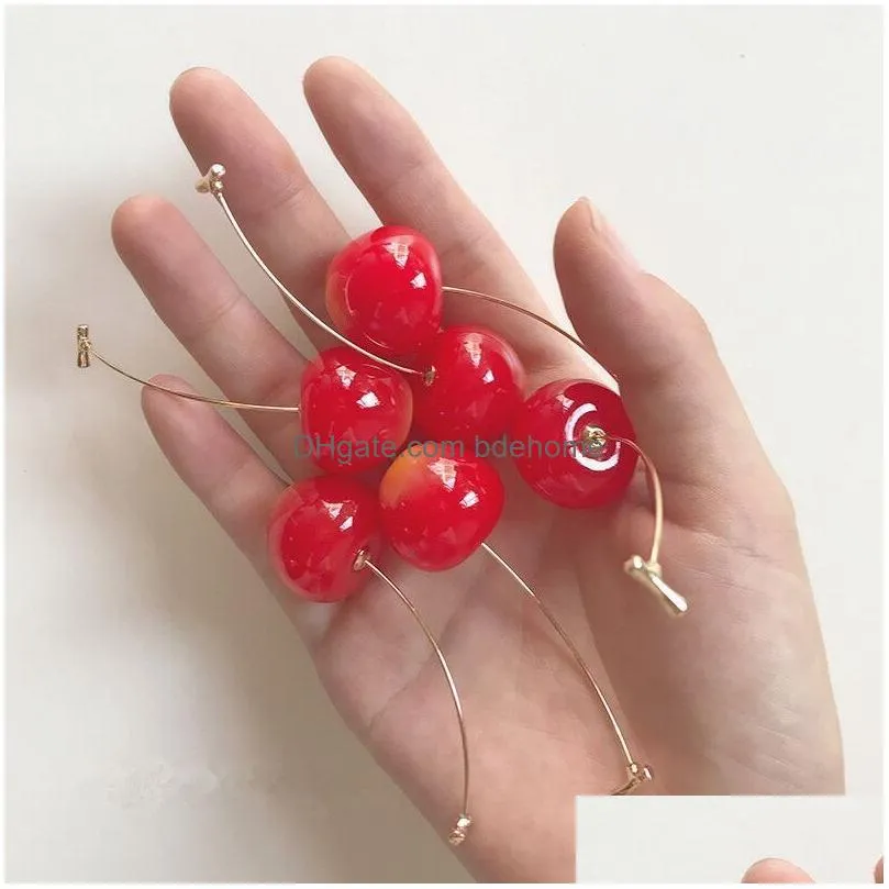 personality resin fruit dangle female lovely girl simulation red cherry strawberry earrings for women korean fashion jewelry