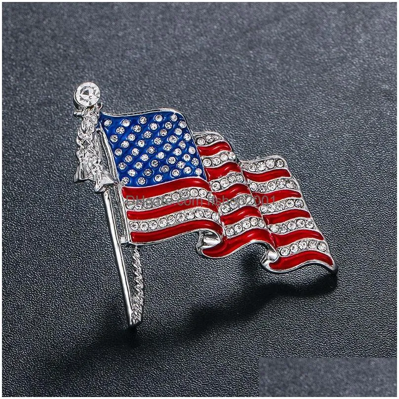 fashion crystal handmade brooches united states flag lapel pins unique rhinestone jewelry gift