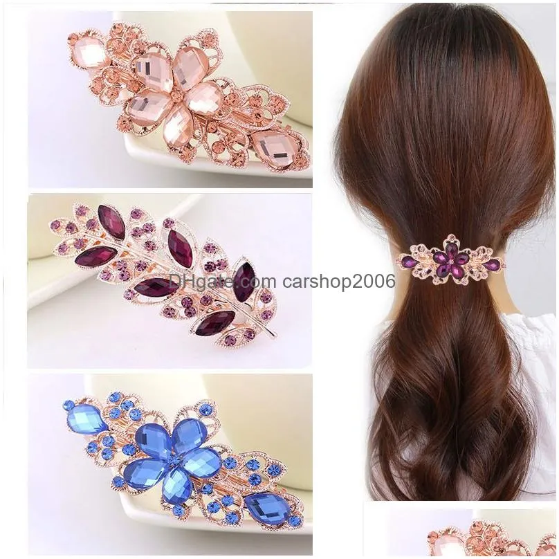 casual women girls large crystal flower barrettes spring top clip word clip elegant female fashion hairpin hair accessories 9x3cm