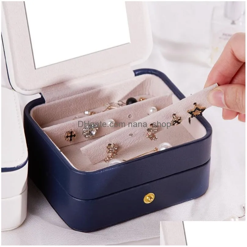 double-layer travel jewelry organizer box girl portable pu leather earring ring necklace jewellery storage case 11x9cm