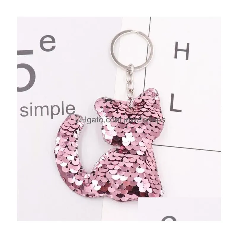 cat keychains colorful sequins glitter key holder keyring key chain for car key cellphone bag handbag charms