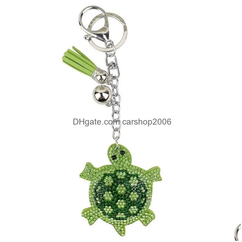 cartoon female korean velvet rhinestone turtle key rings pendant cute tai chi yin and yang gossip shape bag tassel pendant keychain