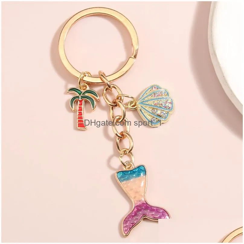 cute sea keychain starfish shell conch heart key ring mermaid tail key chains summer gifts for women men diy handmade jewelry