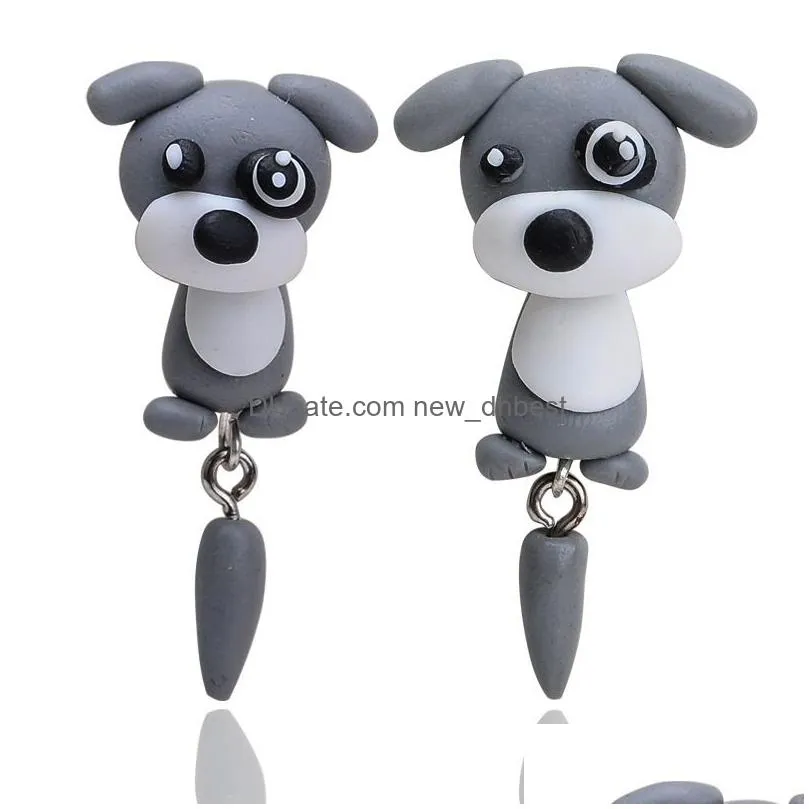 cute animal earrings for women hanging 3d cartoon lovely dog stud earring flower polymer clay girls jewelry