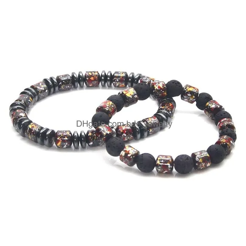 casual irregular hematite lava stone strand bracelet men fashion 8mm natural tiger eye beads couples bracelets for women friends