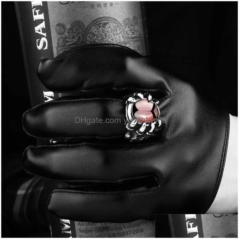 fashion simple big black ruby cast dragon claw rings for men holiday gift retro punk gothic alloy jewelry accessories wholesale