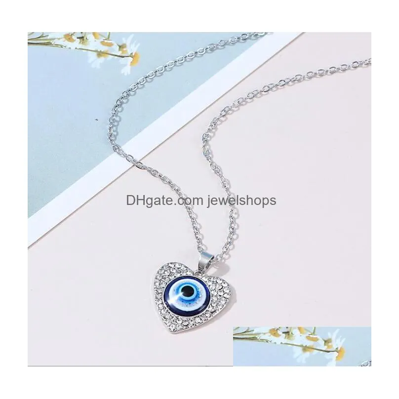 women trendy devils eye pendant heart diamond eyes necklace evil eye charm jewelry