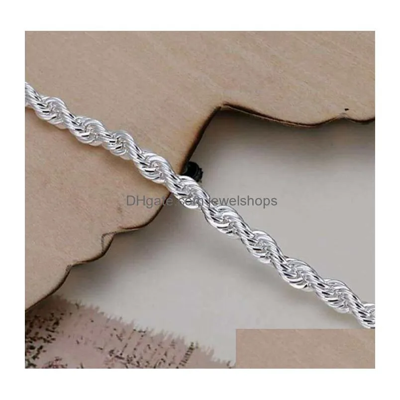 4mm 925 silver plated twist rope chain bracelets for women men wedding party bracelet charms bracelets fit murano beads