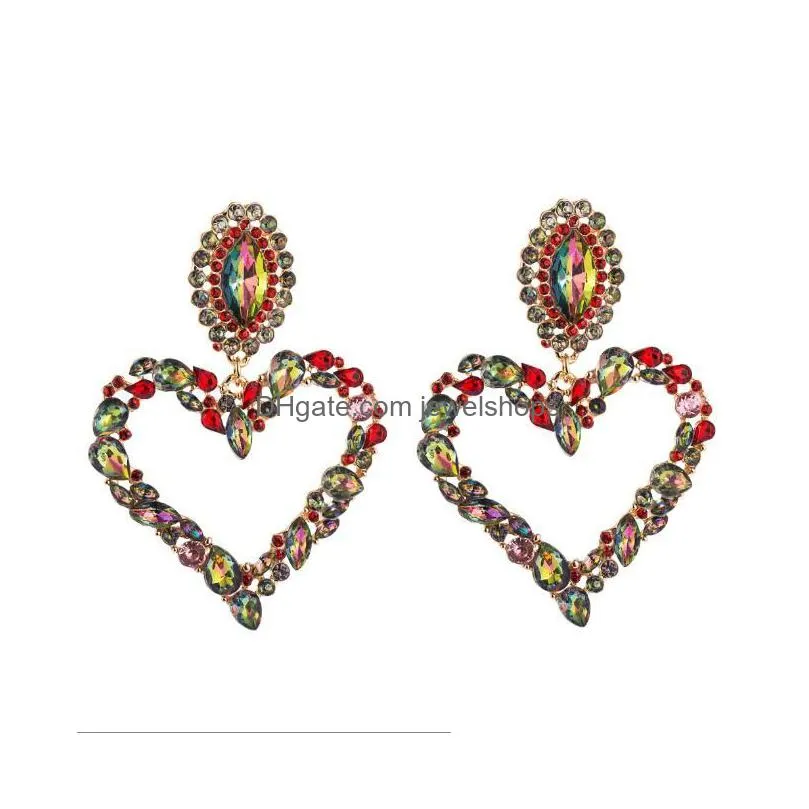 fashion drop earrings iced out jewelry dangles bling rhinestone classy lady big statement street party baroque heart earring for women