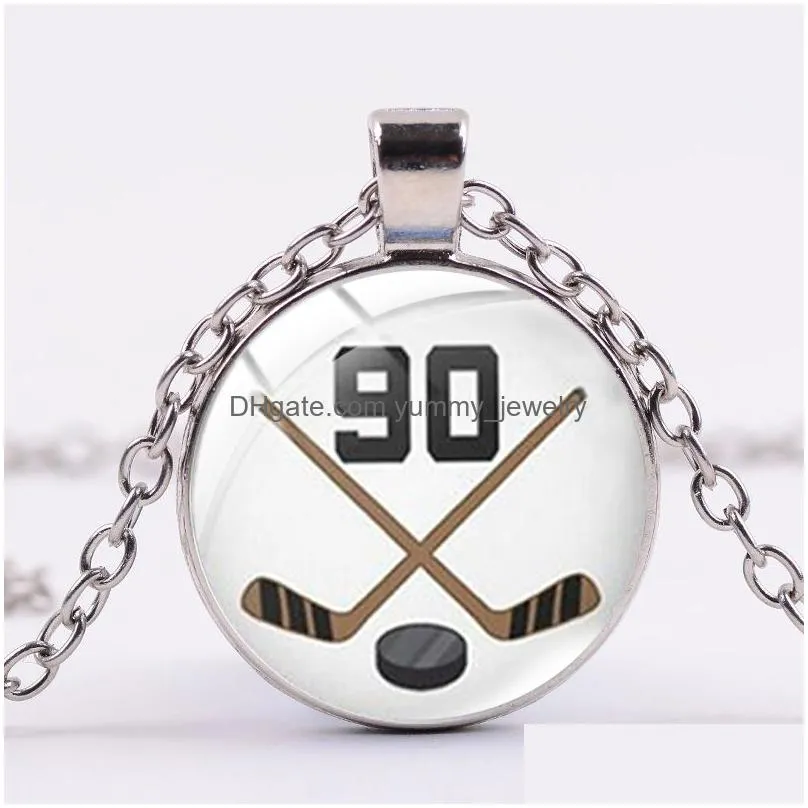 love hockey silver plated chain necklace ice hockey players silhouette printing glass cabochon men women sports jewelry