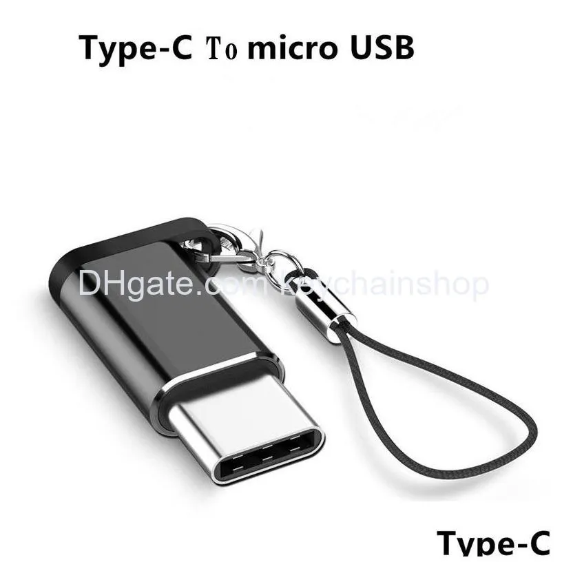 portable type-c to micro usb adapter with anti-lost keychain convert connector for samsung 