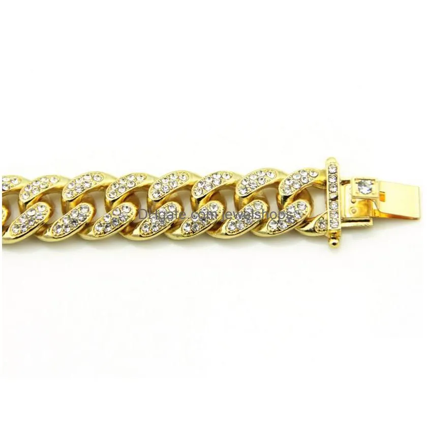 mens hip hop bracelet jewelry iced out chain rose gold silver  cuban link chains bracelets 18/20/23cm