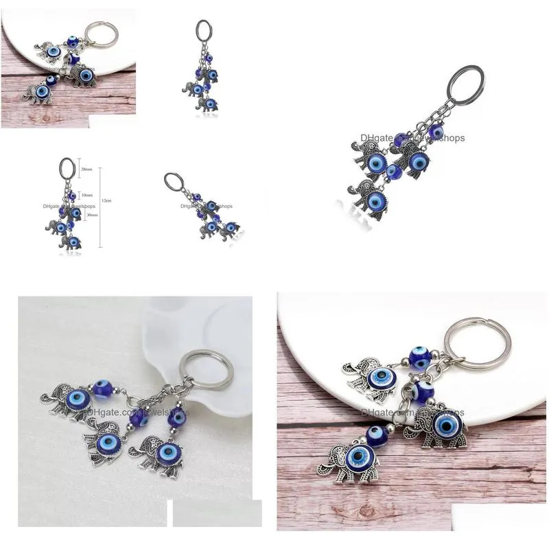 blue evil eye charms keychain elephant pendent key chain alloy tassel car key ring fashion jewelry for promotion gifts