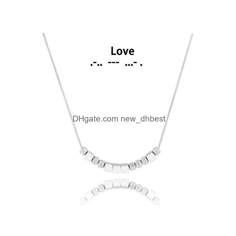 personalized morse code pendant necklaces for women stainless steel bead bar clavicle chain for family gifts