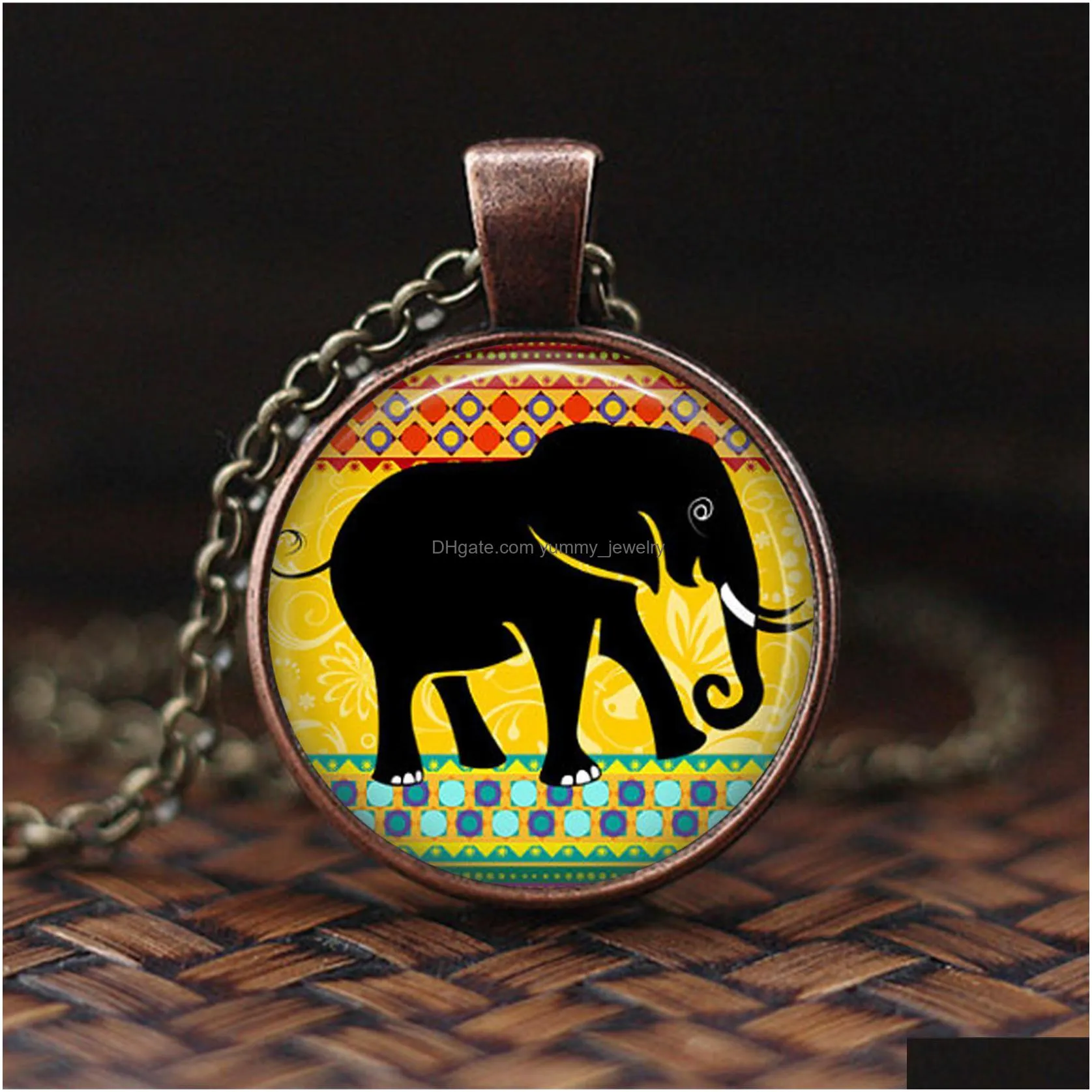 fashion big elephant necklaces silver chain animal necklace jewelry africa elephant pendant art photo glass choker necklace