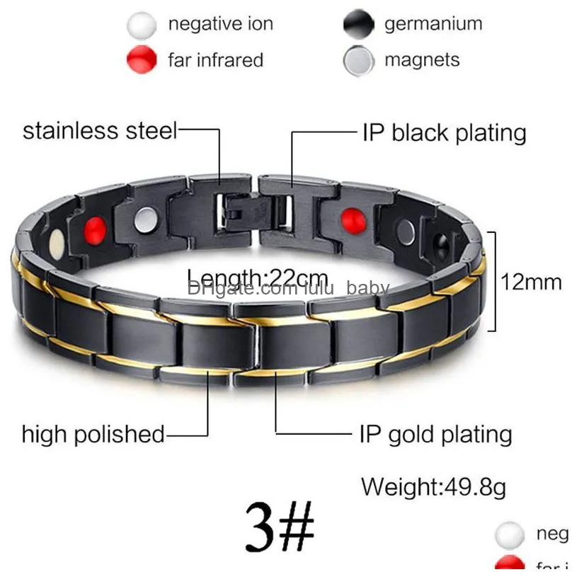 men women magnetic health bracelet black titanium steel power therapy magnets negative ions germanium bangles