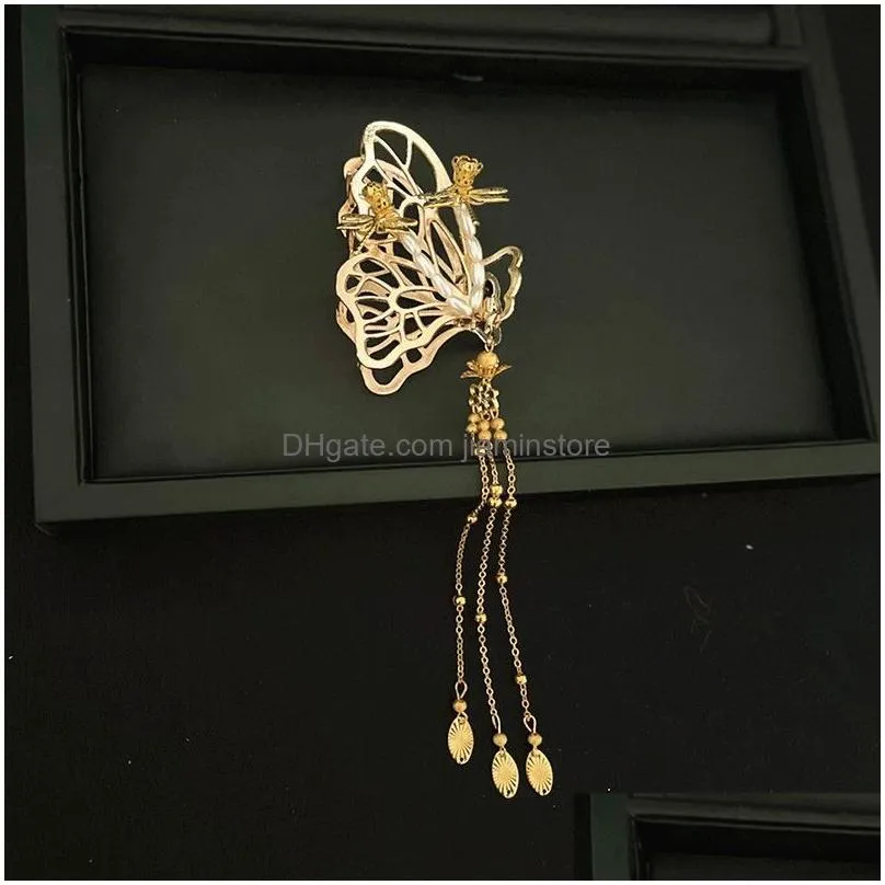 chinese traditional classical style tassel hair clips fork dragonfly butterfly headwear elegant wedding barrettes accessories