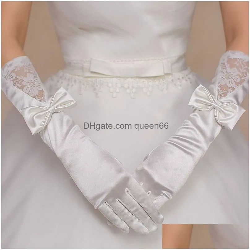 1 pair bride bridal wedding gloves red black white ivory long lace satin elegant for women finger