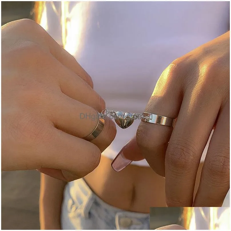 fashion simple heart shape magnetic couple rings personality vintage rings for women men promise lover jewelry gift