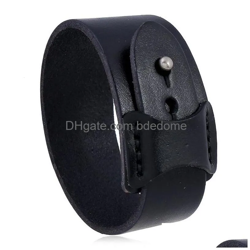 punk black wide leather bracelet bangle cuff exotic wristband for men fashion jewelry