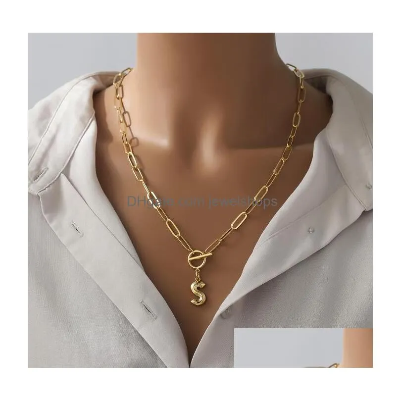 gold initial necklaces for women girls punk ot buckle paperclip link chain necklace jewelry gifts