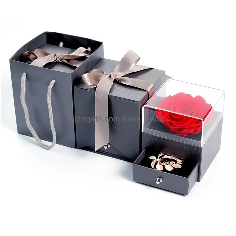 fashion design women simple flower edge rose ring box marriage jewelry cases girls jewelry gift for valentine day