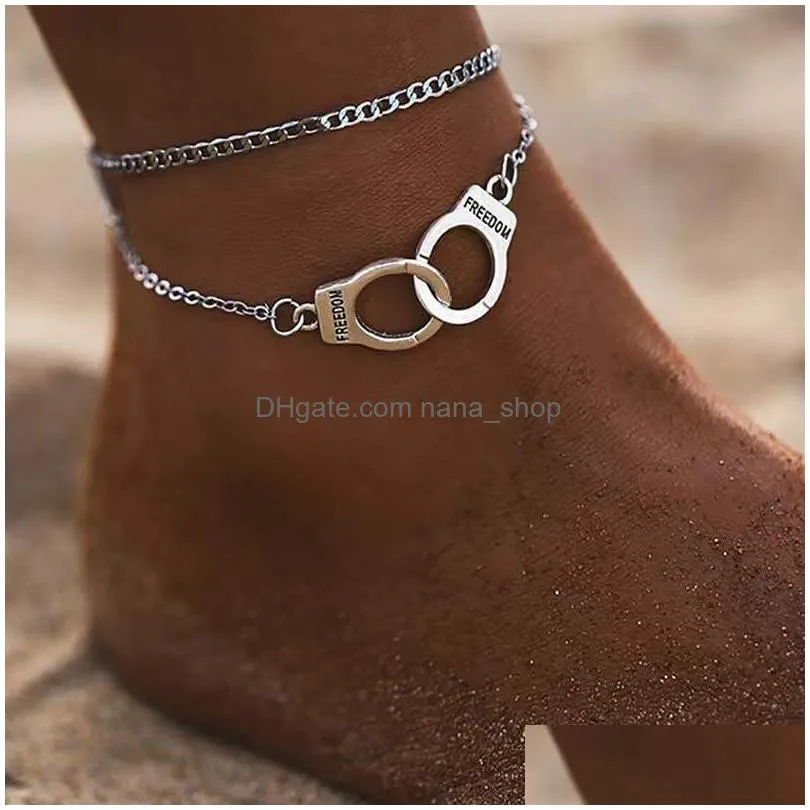 vintage couple handcuffs anklets for women bohemian dom ankle bracelet on the leg barefoot party jewelry