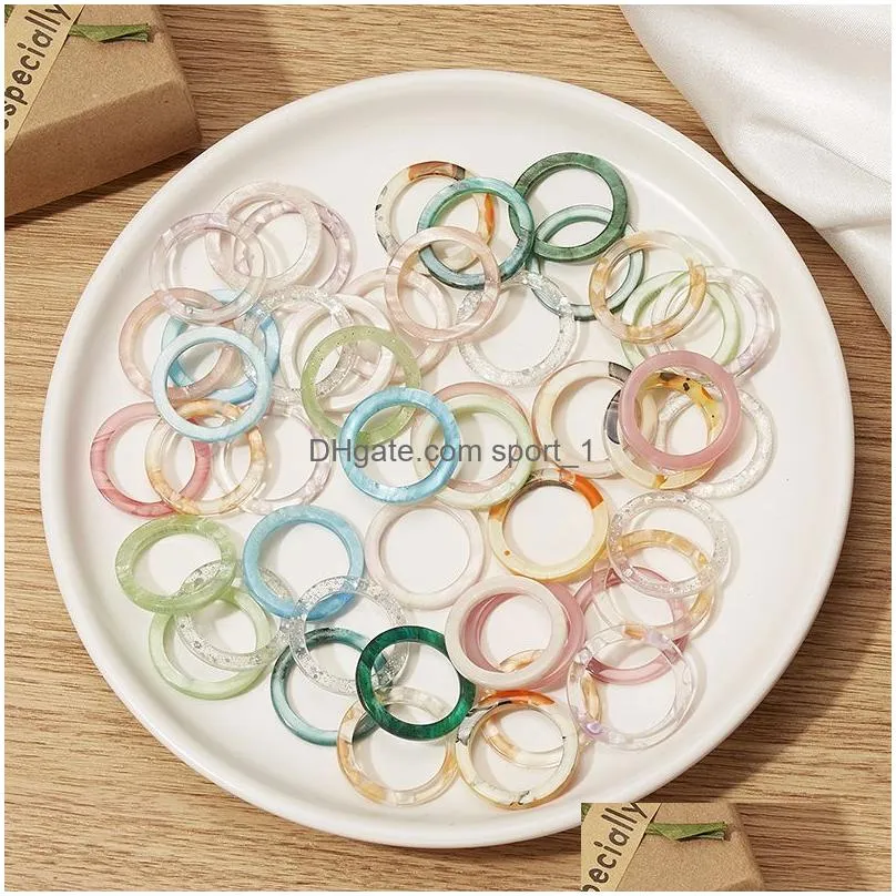colorful transparent band rings acrylic geometric round marble pattern ring resin acetate board rings for women girls jewelry
