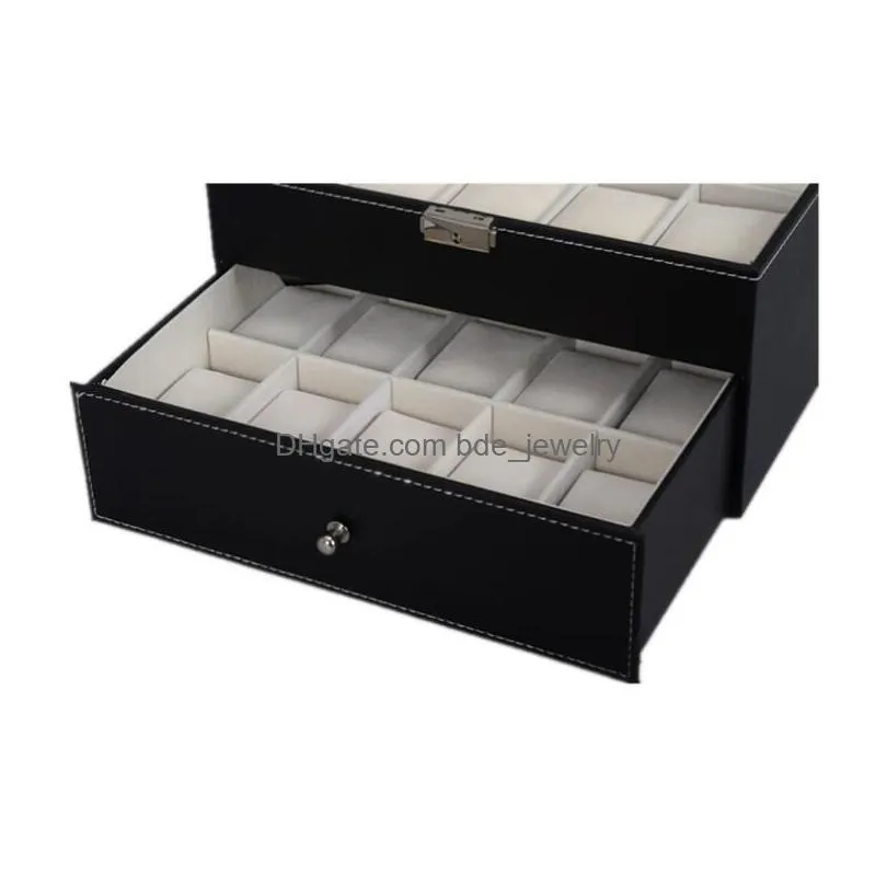 20 grids pu leather watch boxes holder organizer for quartz watches jewelry cases display with buckle gift 280x200x163mm