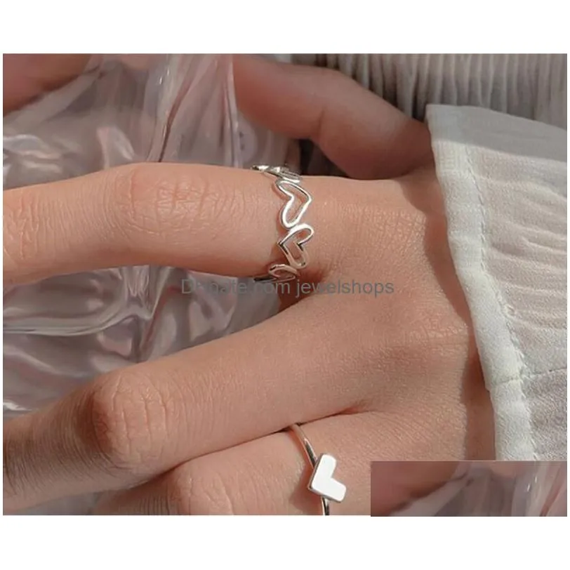 2pcs/set women fashion simple heart band rings design hollow finger ring for girls jewelry gift