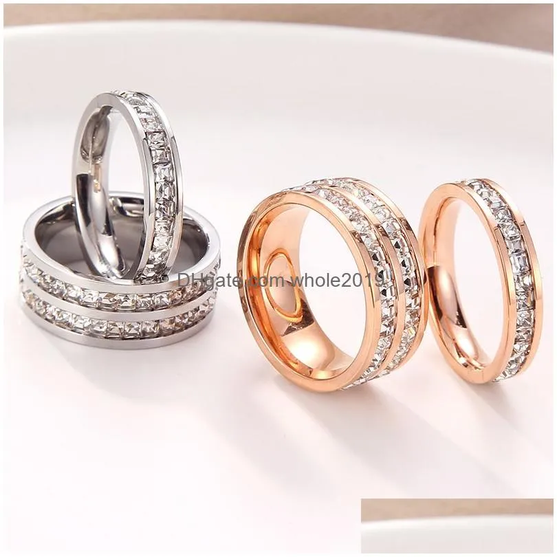 simple rose gold titanium steel couple ring for woman fashion single row zircon finger jewelry girls temperament rings