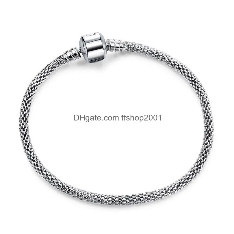 adjustable diameter 17-21cm silver color diy snake chain fine charm bracelets for women jewelry gifts 3mm