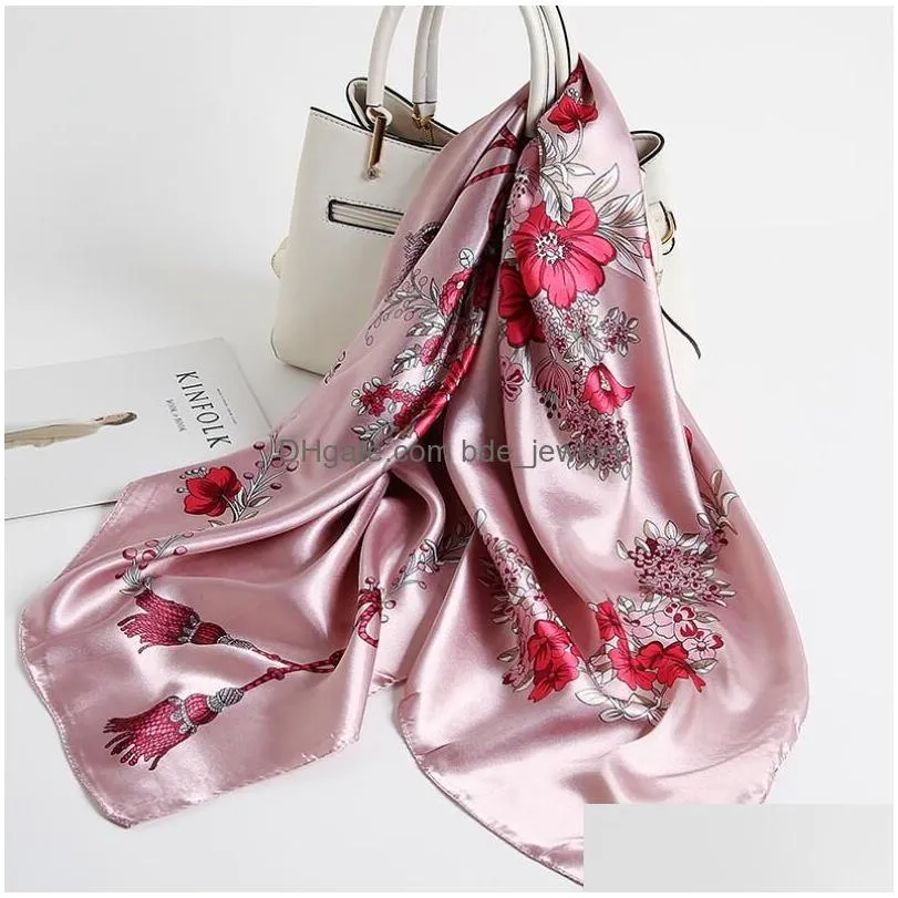 spring shawls scarves women simulation satin printing professional scarf kerchief wholesale 90x90cm