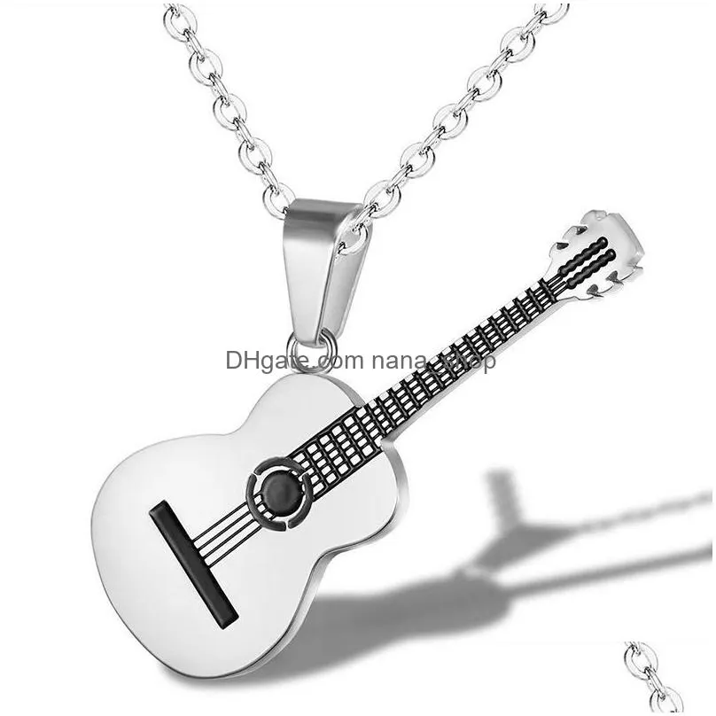 punk titanium steel music guitar pendant necklace uni hip hop fashion personality link chain chokers jewelry gift