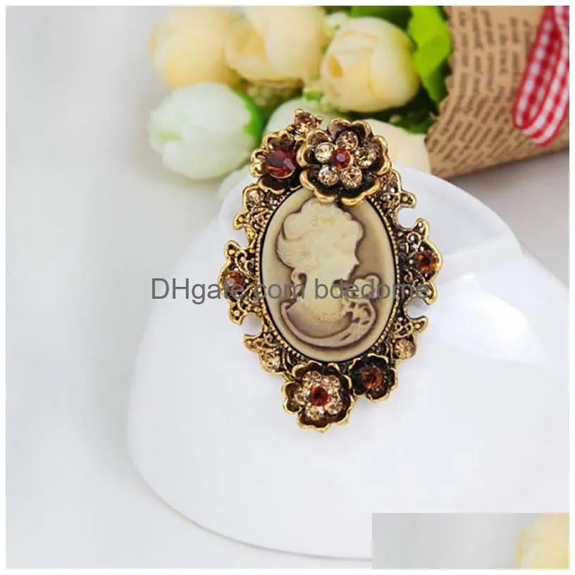 flower frame crystal lady head portrait brooch pin fashion business suit tops corsage rhinestone brooches fashion jewelry gift