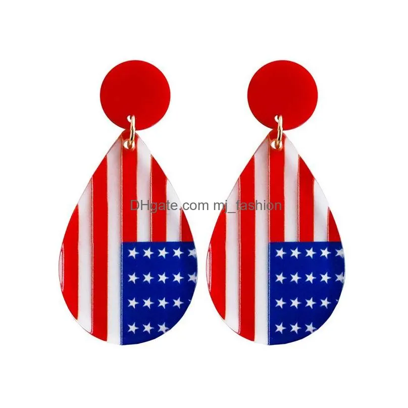 american independence day earrings red blue stripes flag ethnic acrylic hanging earrings