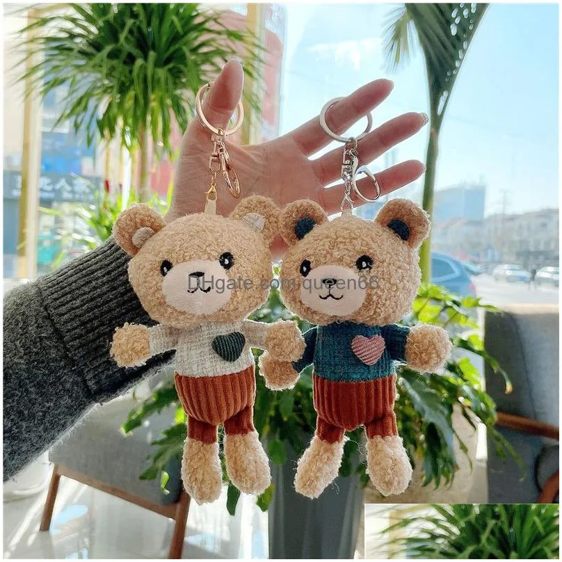 kawaii plush teddy bear keychain cute love doll bag pendants keychains toys soft cotton key chain girls and kids gift