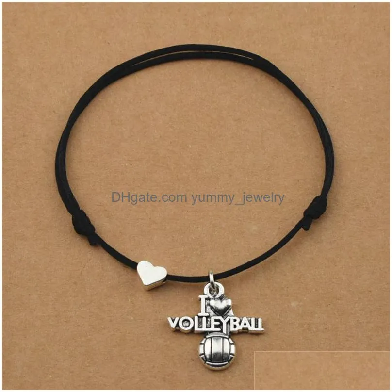 handmade gifts i love volleyball soccer baseball basketball football softball heart charm pendant red black cord rope bracelets