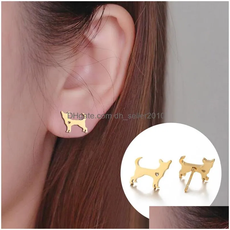 cute lovely stainless steel dog stud for women children jewelry trendy animal fox shape earrings girls birthday gift