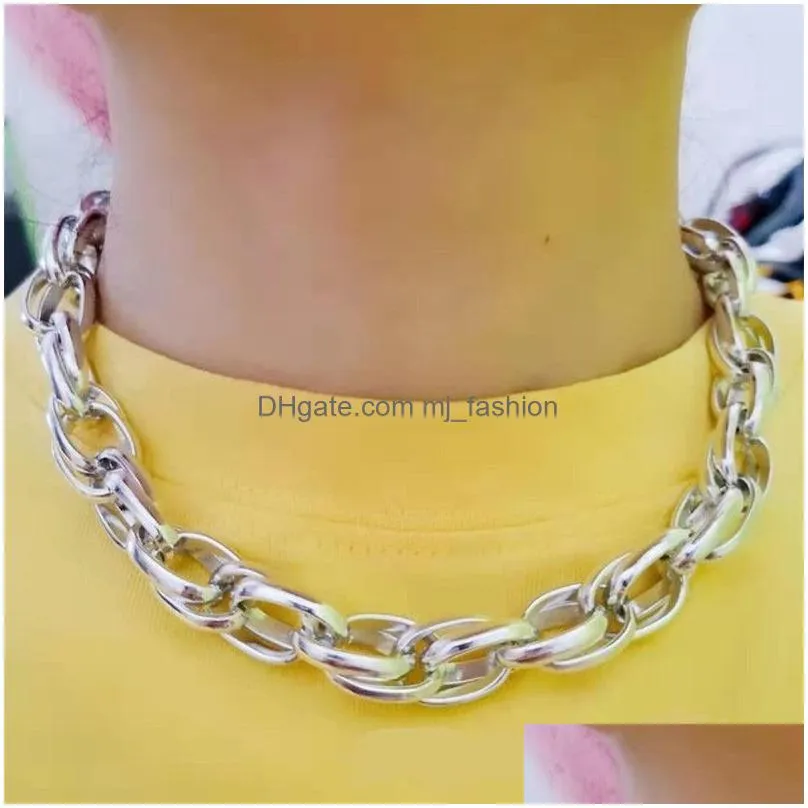 personalized fashion big retro chains necklace for women twist gold color chunky thick lock choker chain necklaces party jewelry