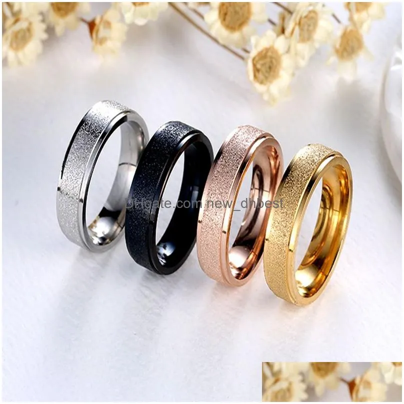 fashion simple scrub stainless steel women band rings 6 mm width rose gold color finger gift for girl jewelry