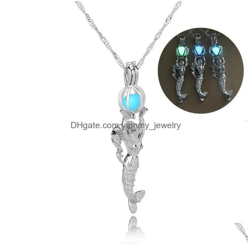 16 designs luxury glow in the dark stone necklace open 3 colors luminous pearl cage pendant necklaces for women ladies fashion jewelry