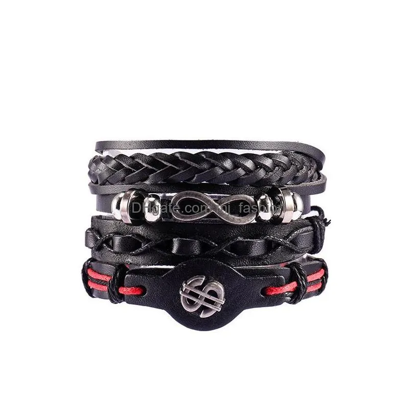 vinatge punk multilayer leather bracelet set eye wings star charms beads bracelets for man party gothic jewelry punk wrap wristband